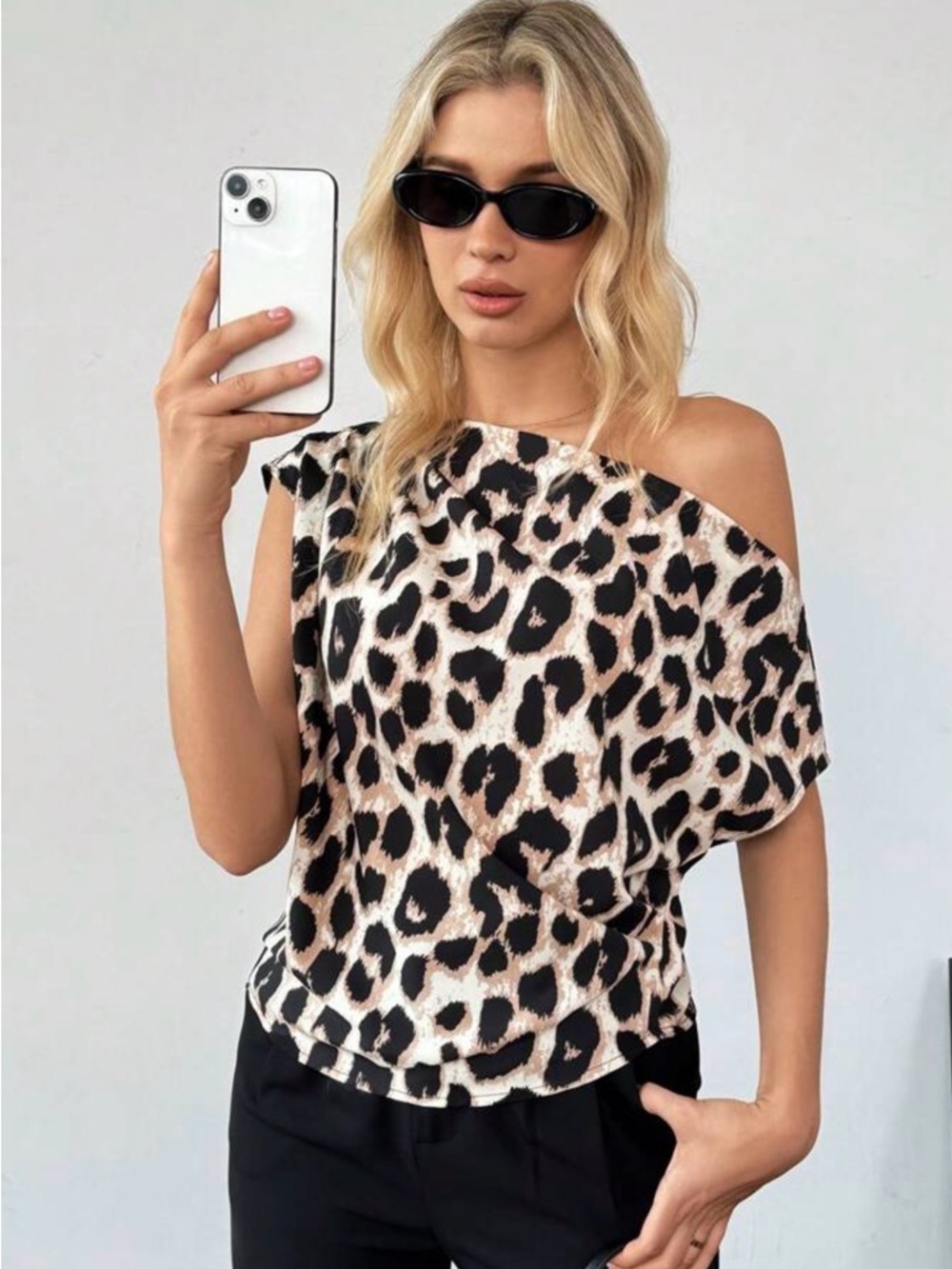 SHEIN Leopard Print Sleeveless Blouse - Black, Brown, Cream
